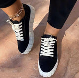 Breakj Spring And Autumn New Black Platform Platform Shoes Round Head With Student Biscuit Canvas Shoes Female Small White