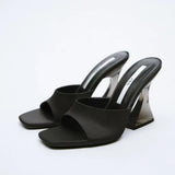 Breakj R 2023 New Transparent High Heel Summer Red Rubber Coarse Leather Mouth Casual High Heel High Heel