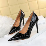 Breakj Sexy Nightclub Show Thin High With Shallow Pointed Patent Leather Woven Metal Chain Single