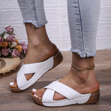 Breakj Size Cross Open Toe Flat Bottom Slippers Female New Summer 2024 Fashion Hip Wedge