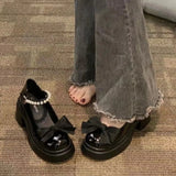 Breakj Jane Small Leather Shoes Women's Thick Soles Increase In The Spring Of 2025 New Sweet Bows Shallow Single Shoe