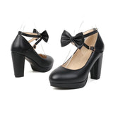 Ankle Strap Lolita Shoes Womens Platform High Heels Cute Pumps Sweet Bow Ladies Office Footwear Cosplay Red White Pink