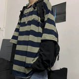 Korean Oversized Tshirt Women T Shirt Men Loose Harajuku BF Retro Striped Fake Two-piece Long-sleeved T-shirt Student