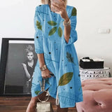 Women Autumn buttertly leaf Print long sleeves Dresses Elegant casual O Neck Knee-length Dress Summer loose Dresses