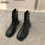 New Square Toe Women Ankle Boots Fashion Back Zipper Ladies Casual Short Boots Flats Heel