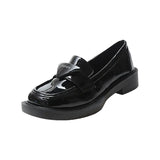 Genuine Leather Loafers Pumps Thick Block Rubber Heels Soles Black Slip On Wedge Platform Female Moccasin Zapatos De