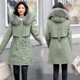 Snow Wear Long Parkas Winter Coat Women Fur Liner Casual Hooded Deep Pockets Drawstring Winter Jacket Women