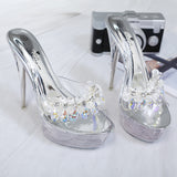 Breakj Diamond Crystal Thin With Slippers Female Summer Waterproof Platform Anti-Slip Thick Bottom Sexy Versatile Super High With A Word Drag