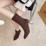 New Winter Women's Shoes Knitted Mid-calf Socks Boots Pointed Toe Stiletto Elastic Designer Women's Boots