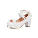 Women Cute Lolita Cosplay Shoes Bow Mid Chunky Heel Heart Strap Platform Mary Jane Pumps Kawaii Sweet School Girl