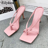 2022 New Slipper High Heels Shoes Fall Best Street Look Females Square Head Open Toe Clip-On Strappy Sandals