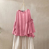 Vintage Patchwork Tops Women's Summer Blouses ZANZEA 2022 Casual Long Sleeve Blusas Female O Neck Lace Up Tunic Chemise