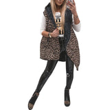 Leopard Print Women Sleeveless Mid Length Vest Autumn Winter Ladies Warm Down Cotton Padded Jacket Female Zipper