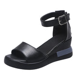 Summer Wedge Shoes for Women Sandals Solid Color Open Toe High Heels Casual Ladies Buckle Strap Fashion Female Sandalias