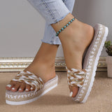 Breakj Wind Large Size Thick Bottom Lady Slippers 2023 New Hemp Line Type Casual Fashion Fish Mouth