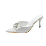 Breakj Summer New Pointed Toe Water Drill High Heel Sandals Thin Heel Color High Heel Half-Dragging