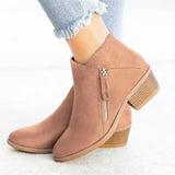 Boots Autumn PU Leather Chunky Heels Ankle Boots Fashion Pointed Toe Short Boot Zipper Casual Winter Boots Plus Size