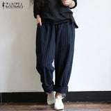 ZANZEA Autumn Striped Pants Women Casual Baggy Pant Turnip Long Pantalon Palazzo Lady Elastic Waist Harem