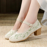 Breakj Four Seasons Spring And Summer 5CM Round Head High Heel Shoes Business Professional Commuting Low Heel Embroidery With The Plate Buckle