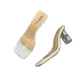 Breakj Slippers Women Summer Wear 2025 New Square Head Crystal Rough And Transparent Sexy High-Shoe Cold Slippers