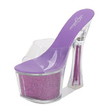 Breakj New Korean Version Of The Nightclub Car Model Shoes Super High Heels Thick Heel Waterproof Platform Sandals Transparent Crystal