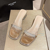 Breakj Rhinestone Slippers Female Summer Outside Wear 2024 New Fairy Wind Crystal Thick With Net Red Temperament High With Cool