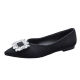 Striped Fabric Flats Women Sparkle Stone Shoes Ladies Ballets Pointed Toe Office Dress Loafers Woman Brides Wedding