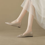 Breakj 5Cm Invisible Inside The High-Skin Temperament Pointed Side Button Single Shoe French Nude Color Single