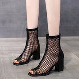 Breakj Yarn Cool Boots Women 2025 Summer New Coarse Fish Mouth Short Boots Zipper High-Heeled Fashion