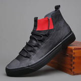 Hot sale fashion male casual shoes high top lace up Men's leather casual Sneakers fashion Black GRAY flats shoes