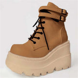 High Platform Women Boots Wedges Lace Up Ankle Boots Thick Bottom Mixed Color 2020 Autumn Female