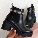 Ankle Boots Autumn Winter Rainbow Short Boots Square Heel Rhinestone Shoes Non-slip Fashion Thick Bottomn Footwear 2021