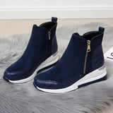 Suede Ankle Boots Female Zip Footwear Low Heel Ladies Shoes Round Toe Leather Short Boots Winter Autumn Warm Fur Plus
