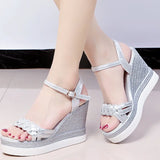 Female Fashion Open Toe Sandals Dress Silver Sandals Women Wedges Platform Party Shoes Woman Womens Platform