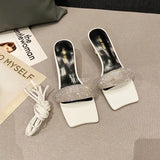 Slippers Women Clear Crystal High Heel Stilettos Sexy Pumps Summer Sandals Shoes Square Toe Ladies Shoes Women Sandals