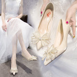 Breakj Wind High Heel Female Sheel 2025 New Bow Water Drill Tip Shallow High Heel Single Shoe