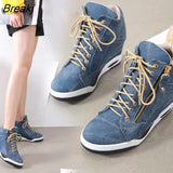 Women'sautumn Fashion All-match Denim Wedge Zipper Ankle Boots Lace Up High-heeled Sneakers Vulcanize Shoes Summer