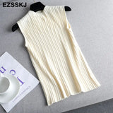 Top spring autumn Knitted Tank top Women Blouse turtlenck sexy Sleeveless sweater vest Female slim