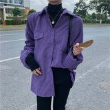 Shirts Blouses Fashion Vintage Oversized Womens Tops and Blouse Turn-down Collar Casual Plus Size Loose Woman Purple