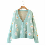 Flower Cardigan for Women Sweater Women College Knit Long Sleeve Top Loose Green Sweater Female Sueters De