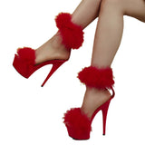Breakj Model High Heels With Sexy Black Waterproof Platform Hate Day High With Fur Sandals Female