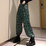 print wide-leg pants women high waist mopping drape feeling 2020 autumn drape autumn thin pants personality