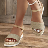 Breakj New Hemp Rope Heel Sandals Light Size Buckle A Word Sandals Women
