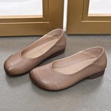 Women Mother Female Ladies Genuine Leather Shoes Flats Loafers Non Slip On Retro Ballerina National Moccasins Round