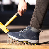 Winter Boots Steel Toe Safety Work Shoes Men Water-Proof Puncture-Proof Suede Leather Work Boots Plush Warm Safety