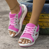 Breakj Women Plus Size Summer New Fish Mouth Flying Weave Casual Sports Sandals Lace Up Female Beach Shoes
