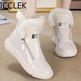 Platform Boots Women Sneakers Shoes Woman High Top Casual Shoes Wedge Zipper Booties Warm White Botas Mujer