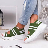 Fashion Sandals Women Mesh Hollow Out Ladies Sandals Flat Low Heels Comfy Durable Stripe Women Shoes Large Size