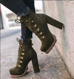 Size 2024 Autumn And Winter Waterproof Table High Heel Laced Riveted Short Boots Suede Martin