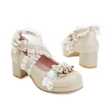 Cross Strap Lolita Shoes Plus Size Big Feet Bow Buckle Cute Ruffles Edge Platform Pumps Girls Cosplay Bell Chunky High